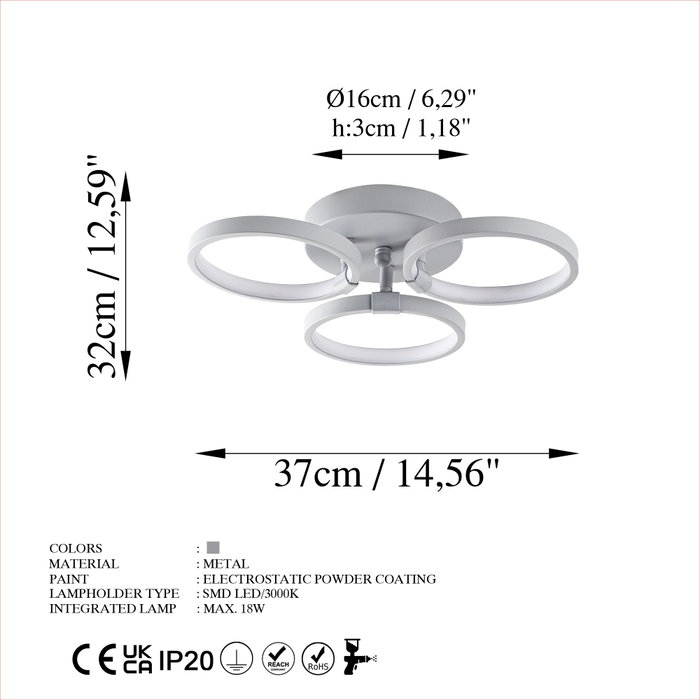 Opviq Lámpara de araña Halka-13313 Gris nardo